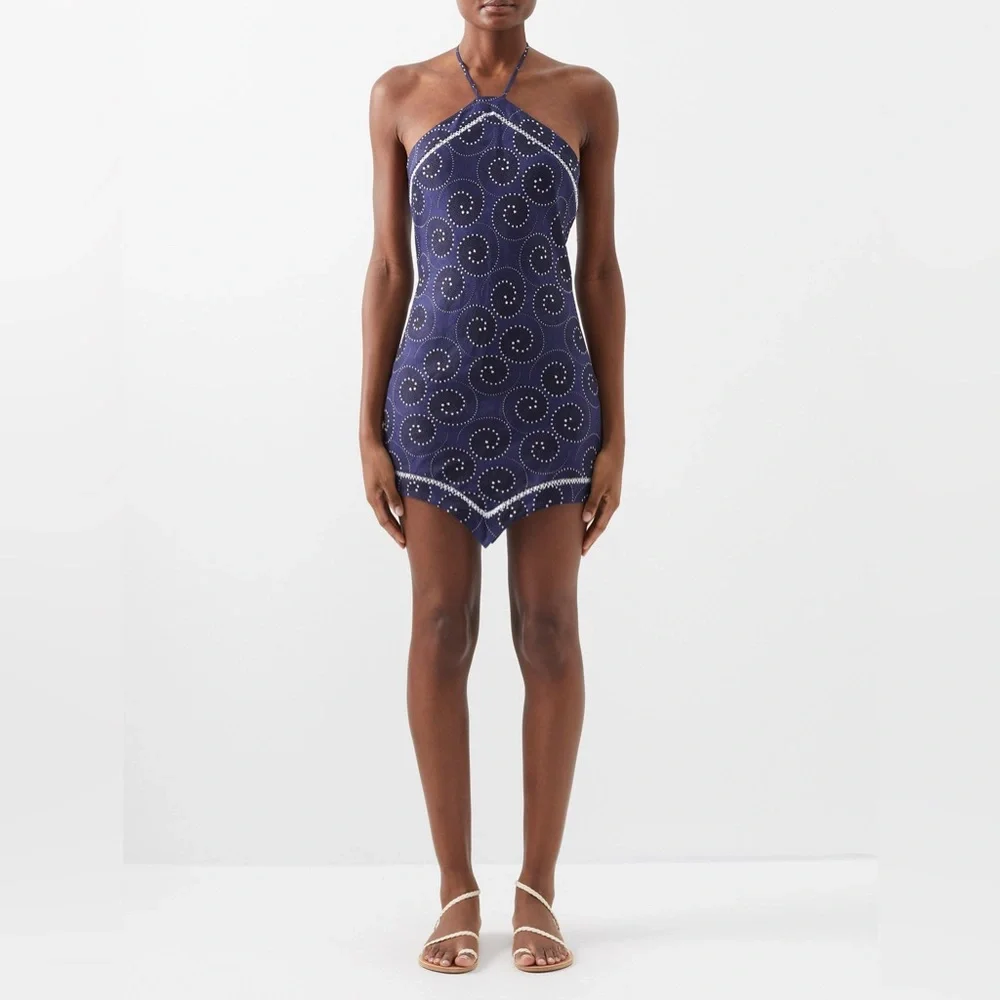 new Staud MEGAN DRESS NAVY WHIRLPOOL WHITE